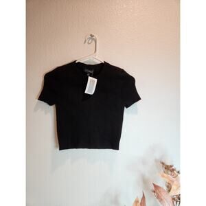 Intermix Black Ribbed Knit Crop Top S – Stretchy, Repaired‎ Flaw